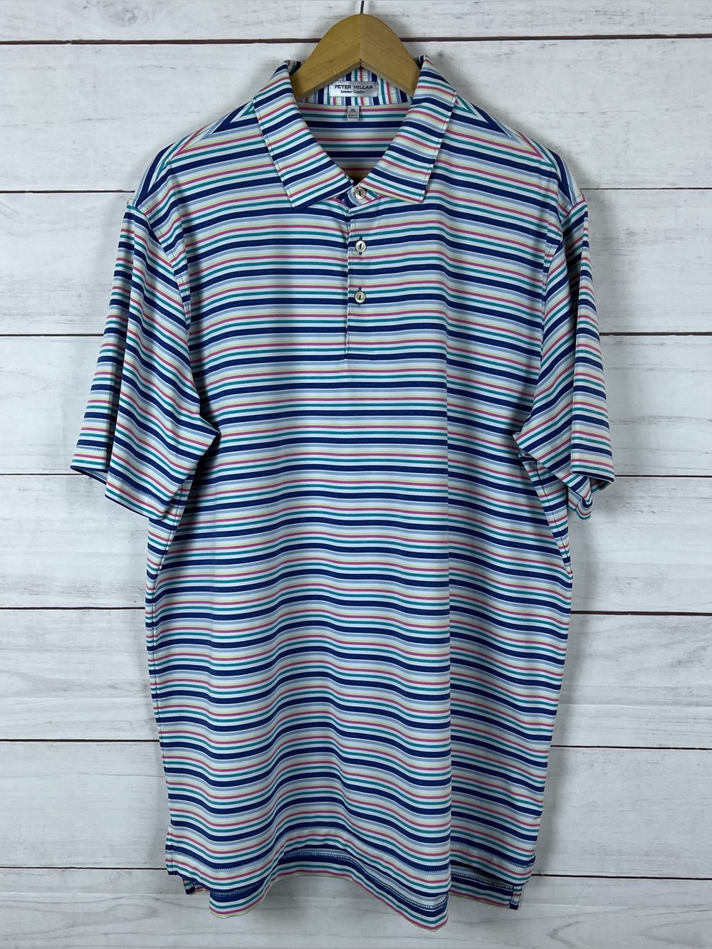 Peter Millar Polo Shirt Mens XL Striped Summer Comfort Golf Stretch